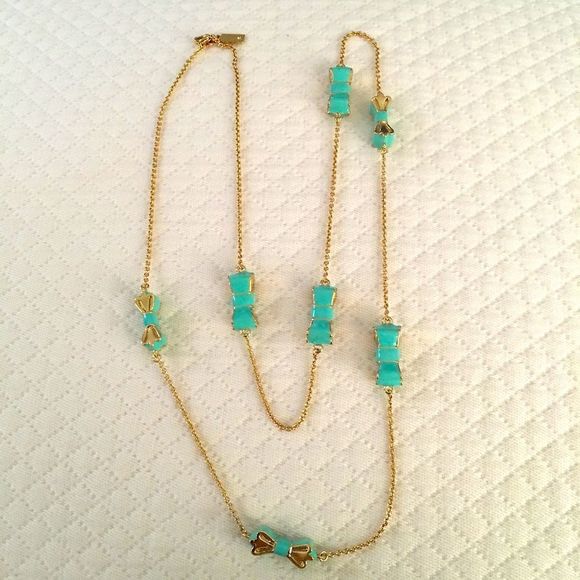 KATE SPADE Gold and Mint Green Long Bow Necklace - Picture 3 of 9
